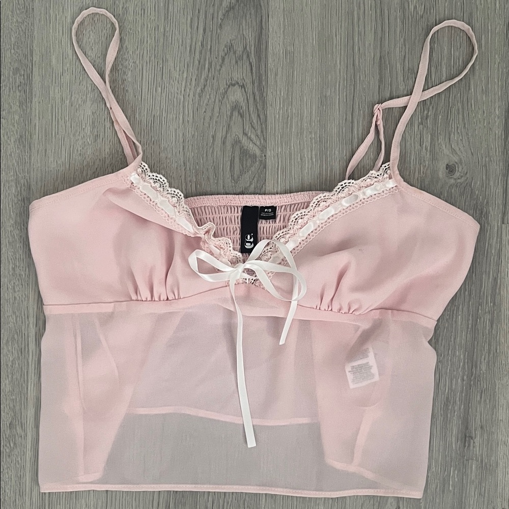 Garage - Pink Sheer Lace Trim Cami Top